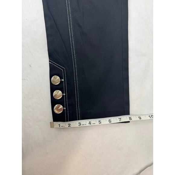 Vintage Y2K Capri Pants Black Oversize Buttons Silver Edgy High Contrast Size 6 - Picture 6 of 9